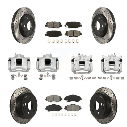 Étrier enduit de frein à disque avant et arrière, Rotors à fente, Kit de plaquettes semi-métalliques pour