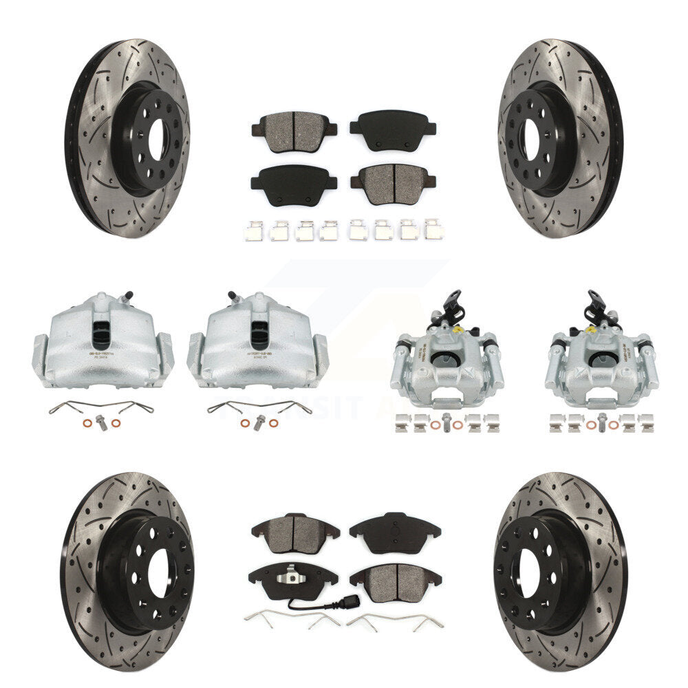 Étrier enduit de frein à disque avant et arrière, Rotors à fente, Kit de plaquettes semi-métalliques pour