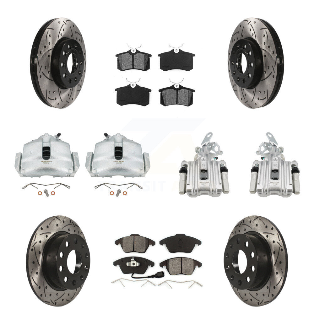 Étrier enduit de frein à disque avant et arrière, Rotors à fente, Kit de plaquettes semi-métalliques pour