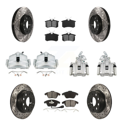 Étrier enduit de frein à disque avant et arrière, Rotors à fente, Kit de plaquettes semi-métalliques pour