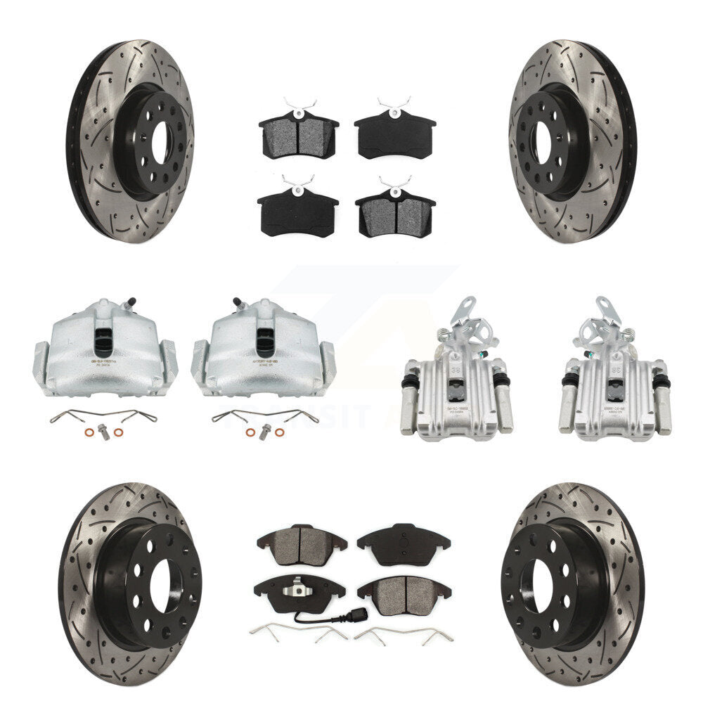 Étrier enduit de frein à disque avant et arrière, Rotors à fente, Kit de plaquettes semi-métalliques pour