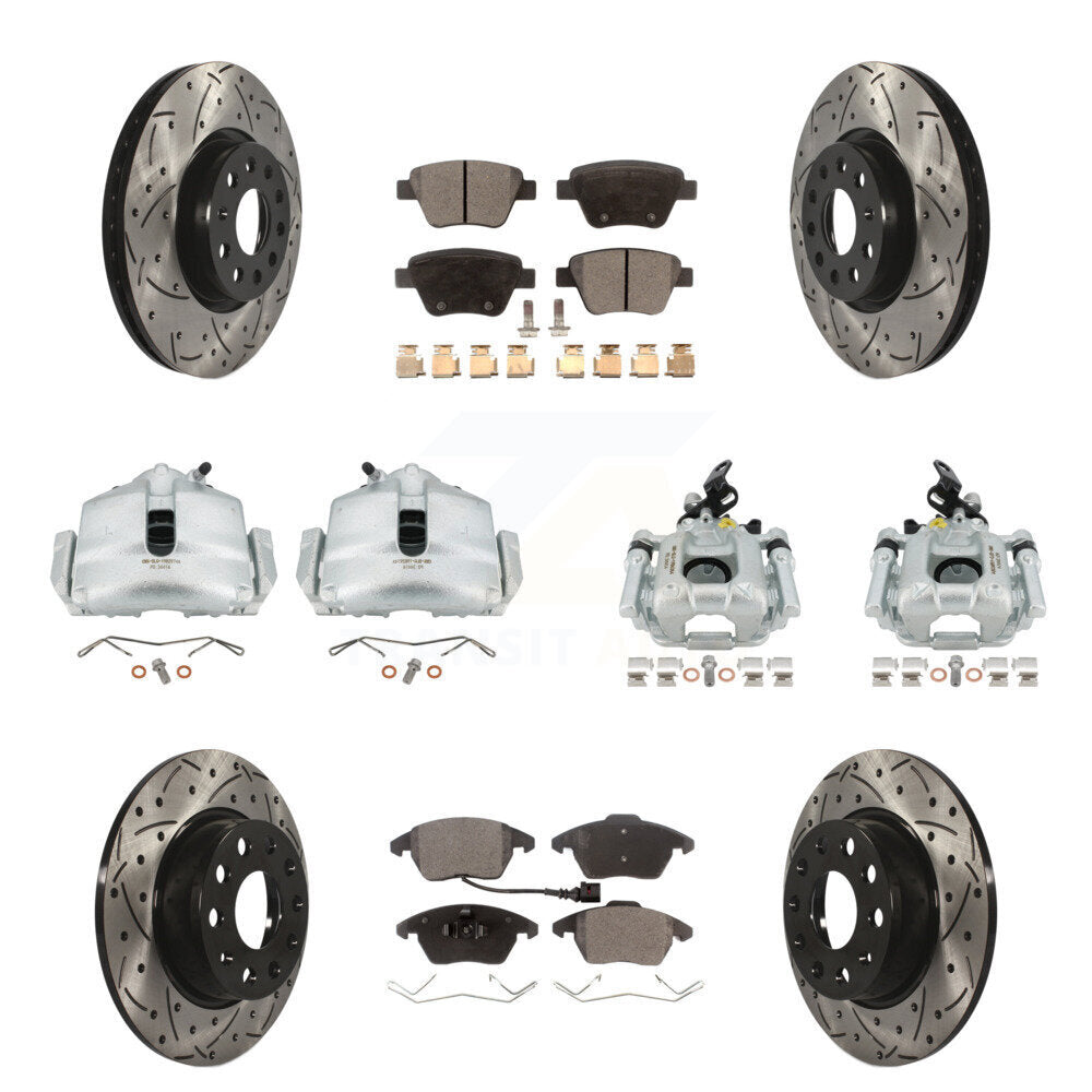 Étrier enduit de frein à disque avant et arrière, Rotors à fente, Kit de plaquettes semi-métalliques pour