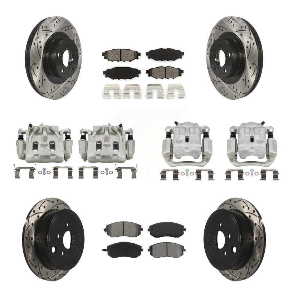 Étrier enduit de frein à disque avant et arrière, Rotors à fente, Kit de plaquettes semi-métalliques pour