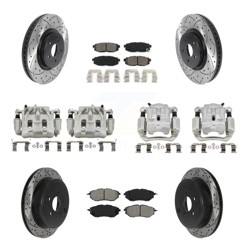 Kit de plaquettes semi-métalliques de rotors de fente de foret d'étrier de manteau de frein avant et arrière pour Subar