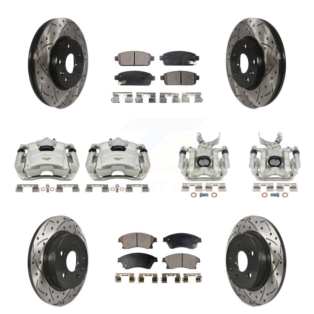 Étrier enduit de frein à disque avant et arrière, Rotors à fente, Kit de plaquettes semi-métalliques pour