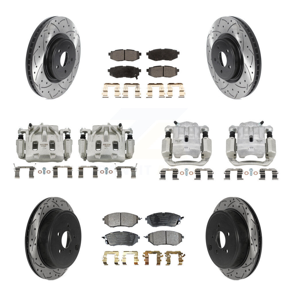 Kit de plaquettes semi-métalliques de rotors de fente de foret d'étrier de manteau de frein avant et arrière pour Subar