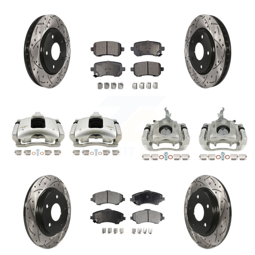 Étrier enduit de frein à disque avant et arrière, Rotors à fente, Kit de plaquettes semi-métalliques pour