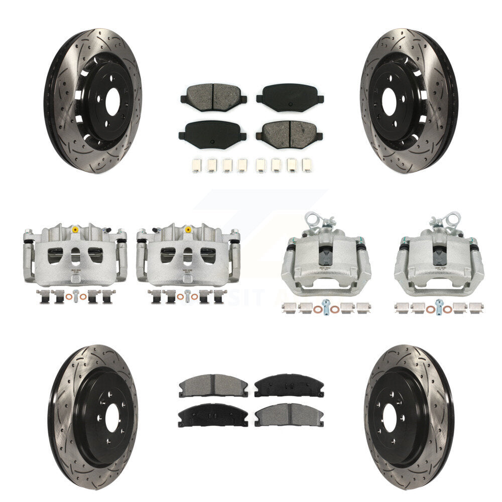 Kit de plaquettes semi-métalliques pour étriers de frein avant et arrière, Rotors à fentes (10 pièces) pour
