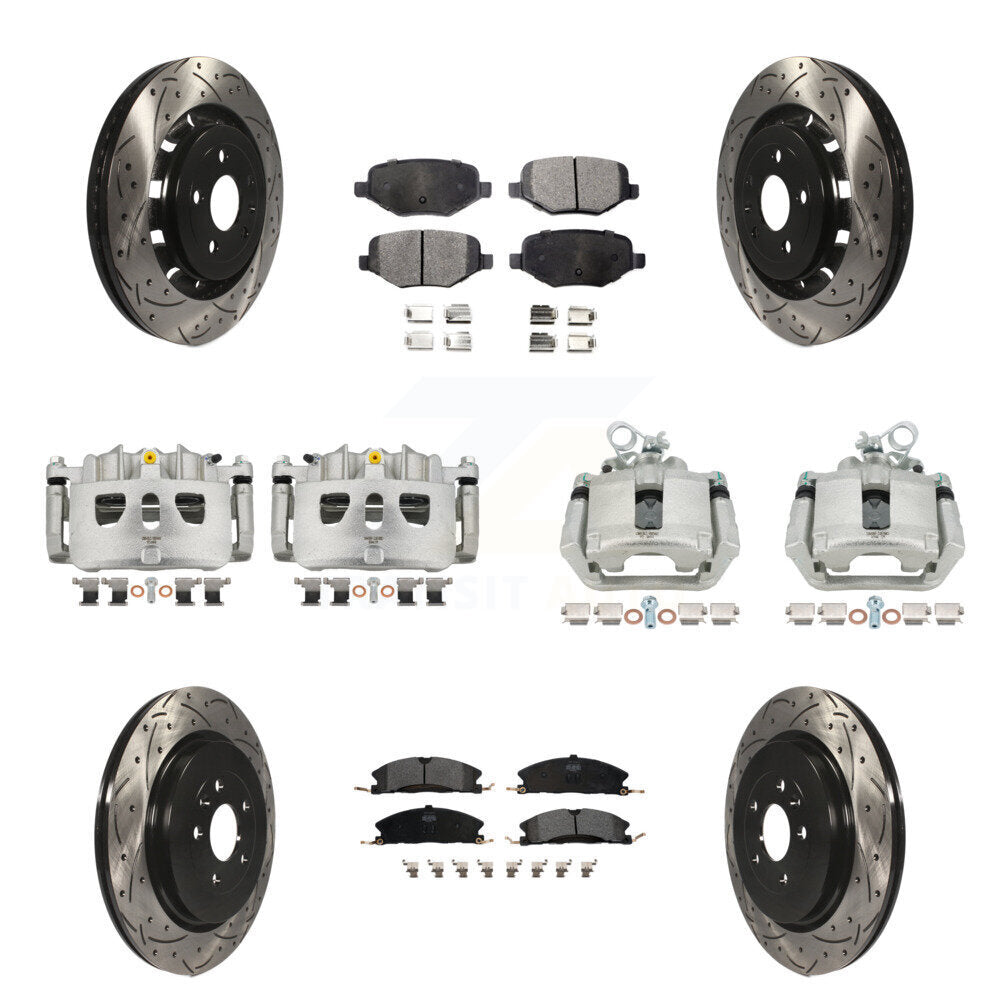 Kit de plaquettes semi-métalliques pour étriers de frein avant et arrière, Rotors à fentes (10 pièces) pour