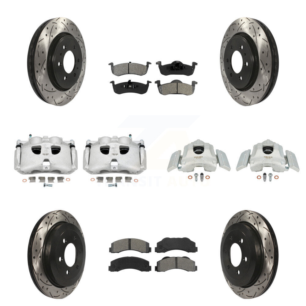 Kit de plaquettes semi-métalliques pour étriers de frein avant et arrière, Rotors à fentes (10 pièces) pour