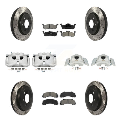 Kit de plaquettes semi-métalliques pour étriers de frein avant et arrière, Rotors à fentes (10 pièces) pour