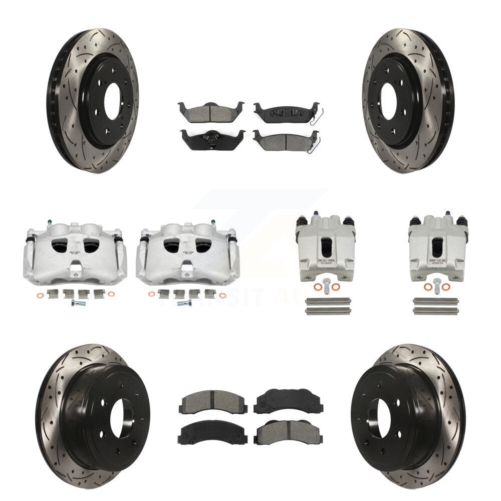 Étrier de frein avant et arrière, Rotor à fente percé, Kit de plaquettes semi-métalliques pour Ford F-15