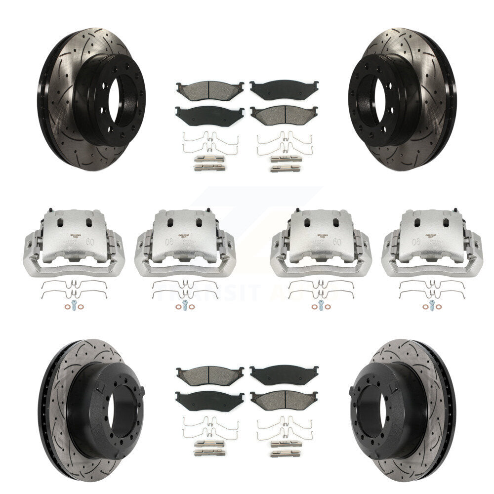 Kit de plaquettes semi-métalliques pour étriers de frein avant et arrière, Rotors à fentes (10 pièces) pour