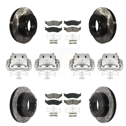 Kit de plaquettes semi-métalliques pour étriers de frein avant et arrière, Rotors à fentes (10 pièces) pour