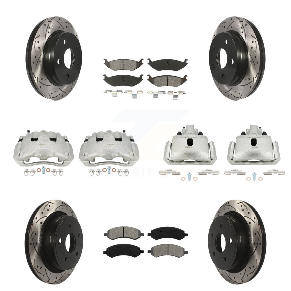 Étrier enduit de frein à disque avant et arrière, Rotors à fente, Kit de plaquettes semi-métalliques pour