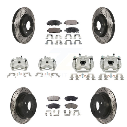 Étrier enduit de frein à disque avant et arrière, Rotors à fente, Kit de plaquettes semi-métalliques pour