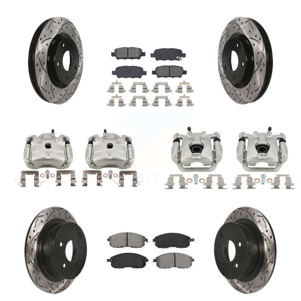 Étrier enduit de frein à disque avant et arrière, Rotors à fente, Kit de plaquettes semi-métalliques pour