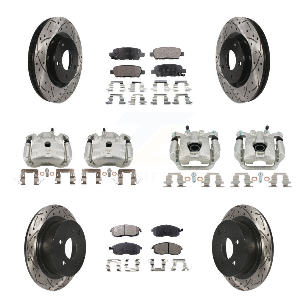 Étrier enduit de frein à disque avant et arrière, Rotors à fente, Kit de plaquettes semi-métalliques pour