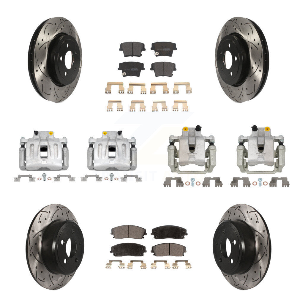 Étrier enduit de frein à disque avant et arrière, Rotors à fente, Kit de plaquettes semi-métalliques pour