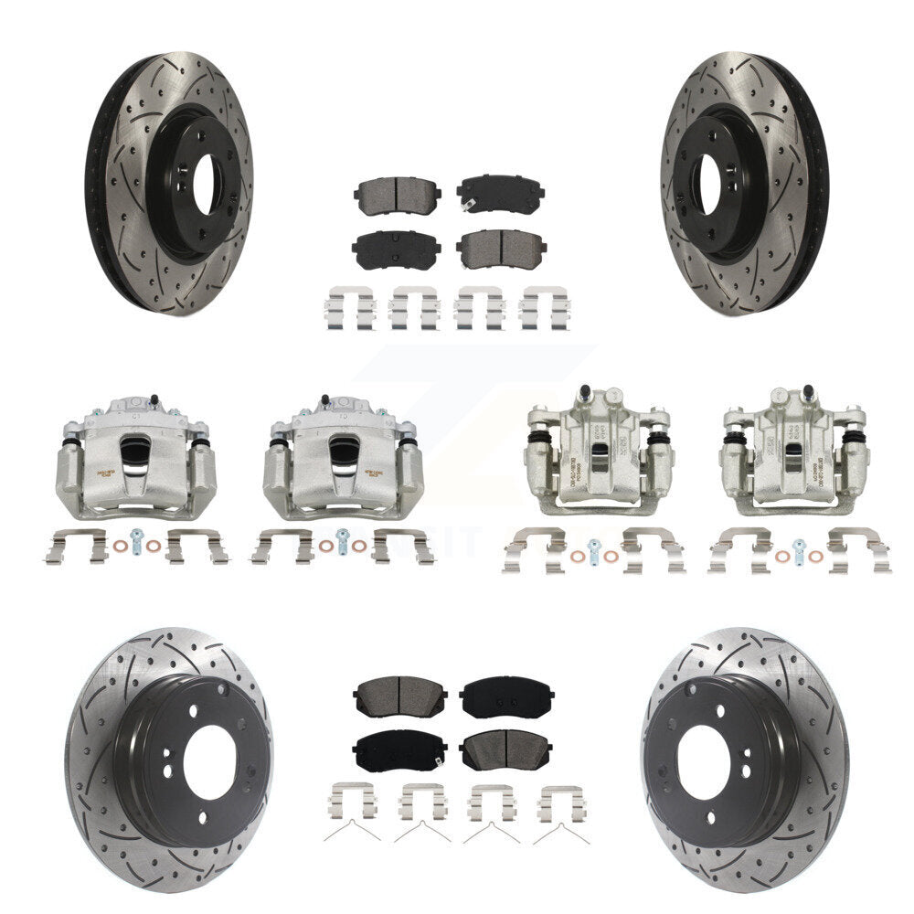 Étrier enduit de frein à disque avant et arrière, Rotors à fente, Kit de plaquettes semi-métalliques pour