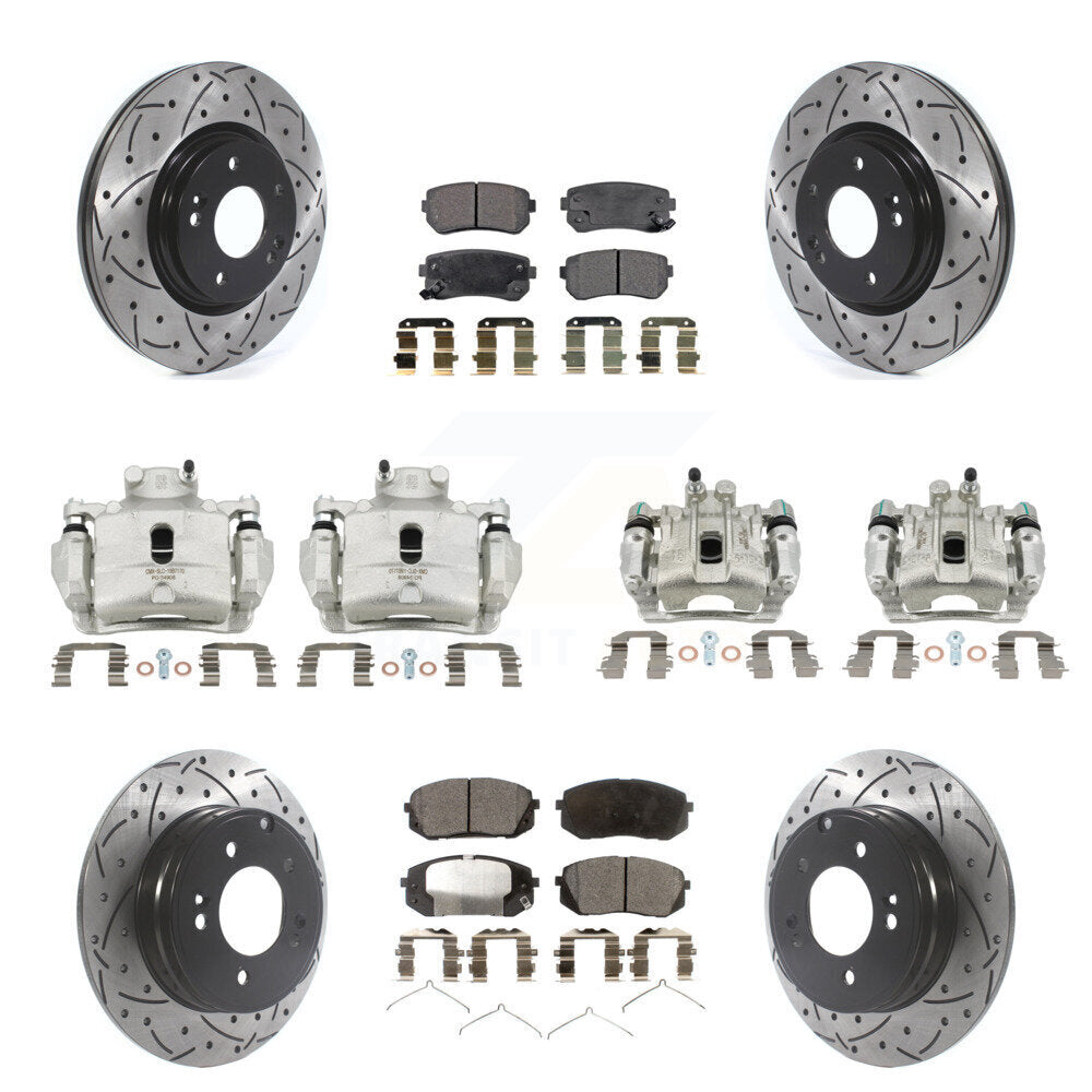 Étrier enduit de frein à disque avant et arrière, Rotors à fente, Kit de plaquettes semi-métalliques pour