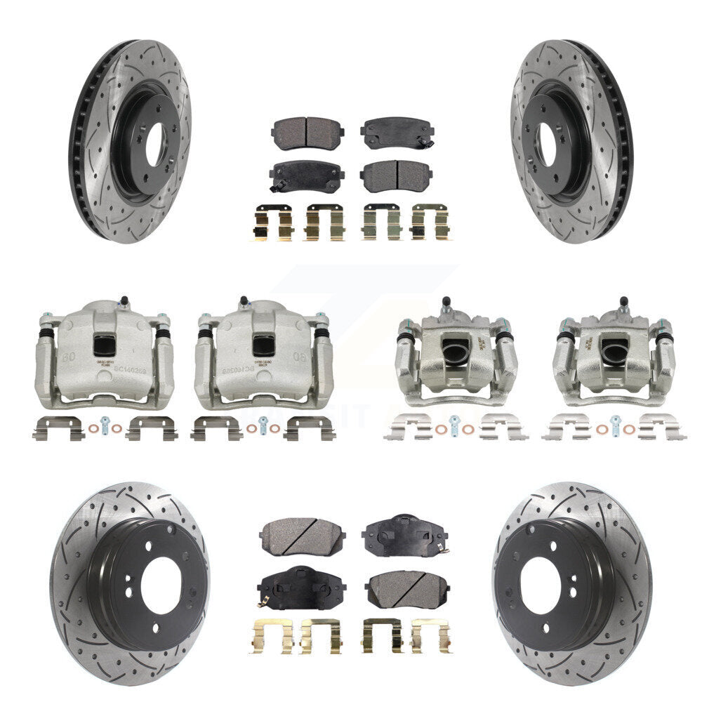 Étrier enduit de frein à disque avant et arrière, Rotors à fente, Kit de plaquettes semi-métalliques pour