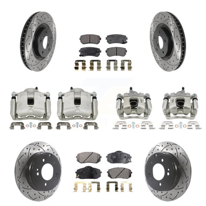 Étrier enduit de frein à disque avant et arrière, Rotors à fente, Kit de plaquettes semi-métalliques pour