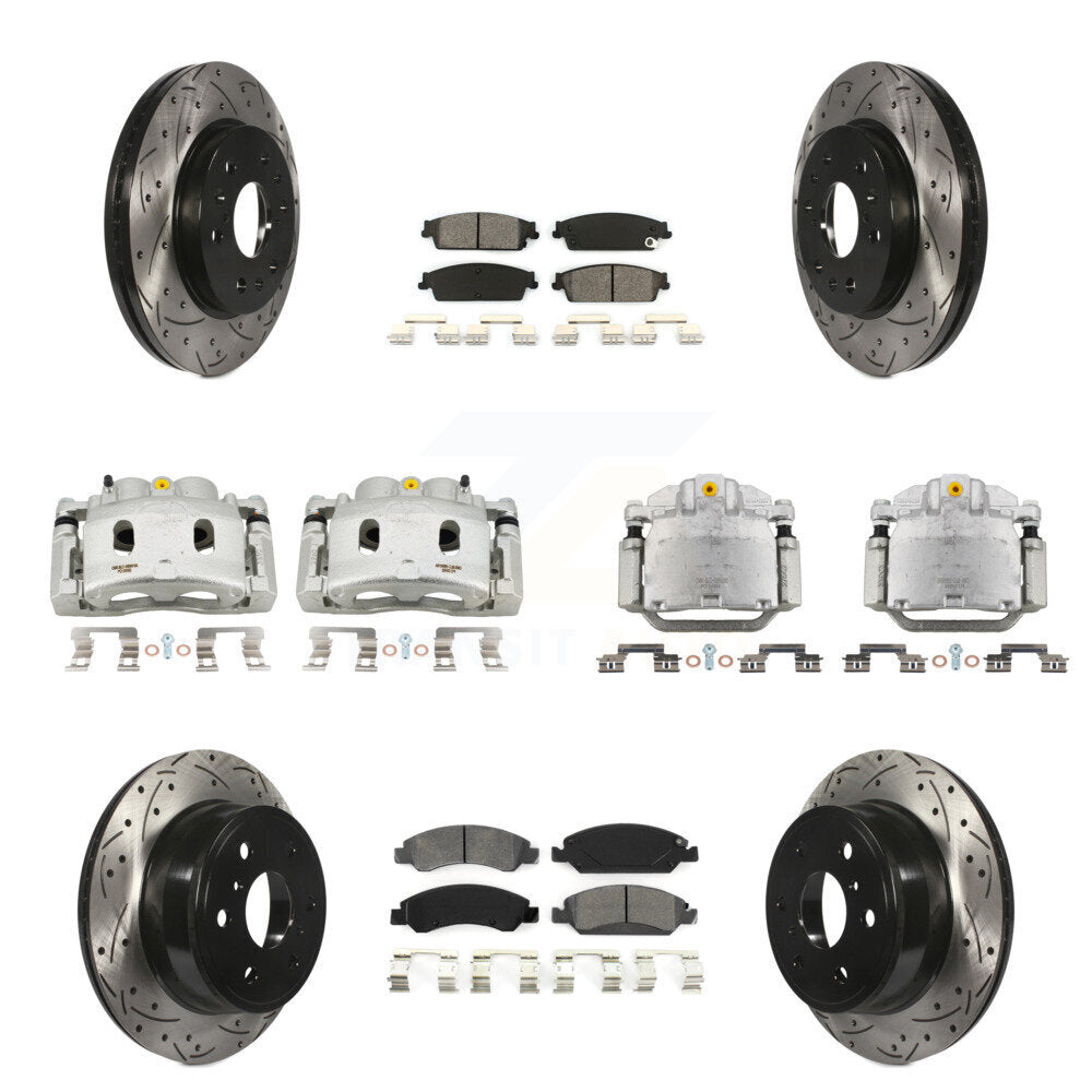 Kit de plaquettes semi-métalliques pour étrier de frein avant et arrière, Rotor à fente percé (10 pièces) pour GM