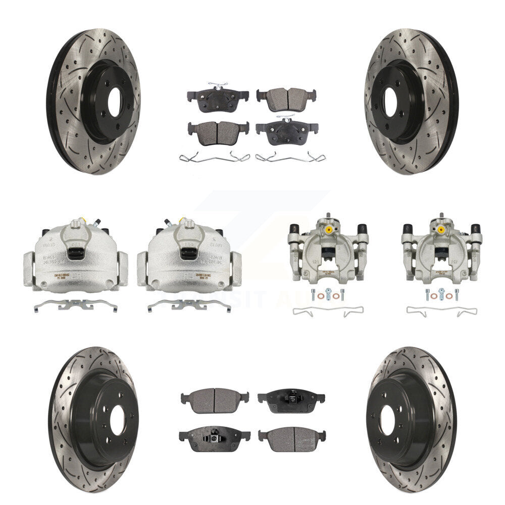 Kit de plaquettes semi-métalliques pour étriers de frein avant et arrière, Rotors à fentes (10 pièces) pour
