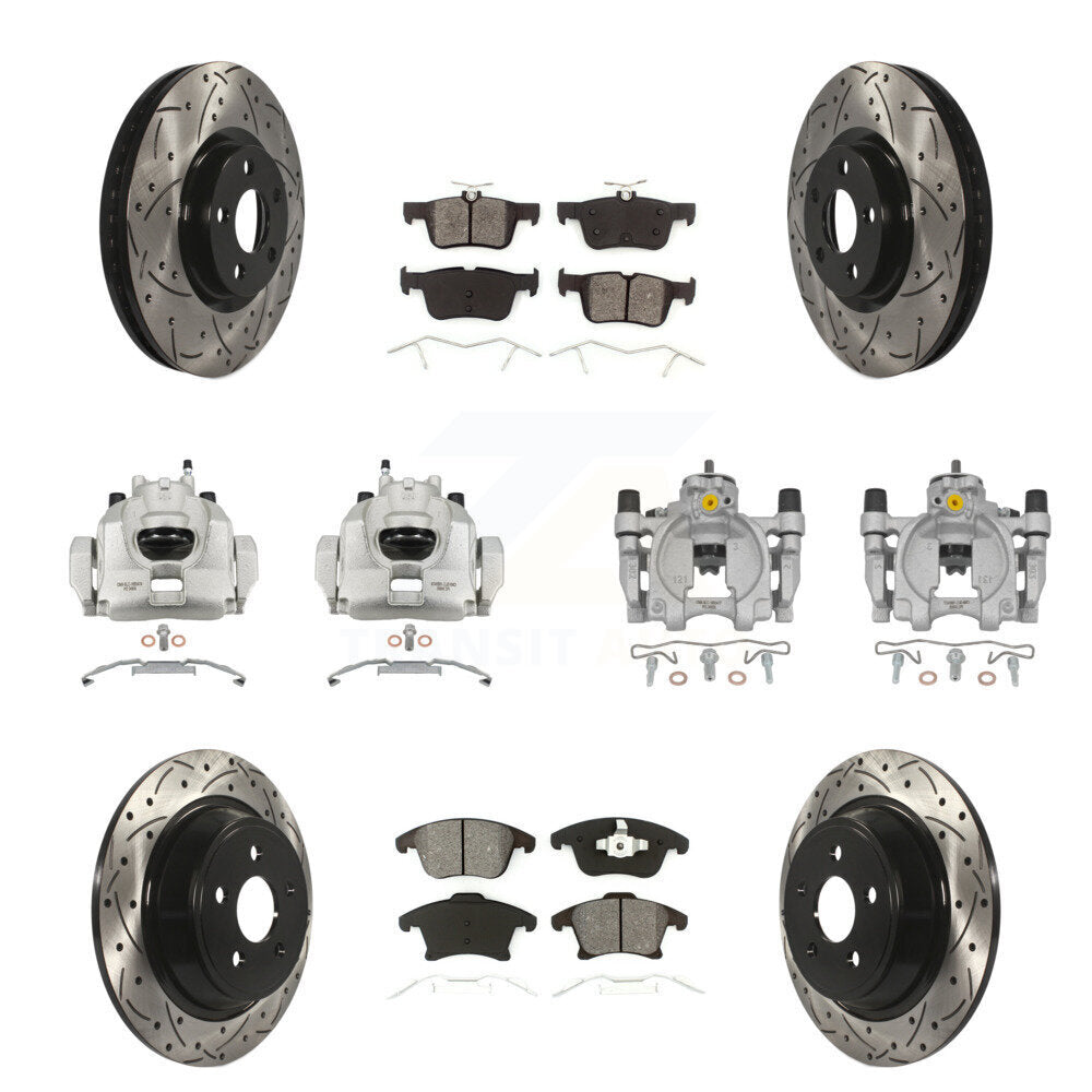 Étrier enduit de frein à disque avant et arrière, Rotors à fente, Kit de plaquettes semi-métalliques pour