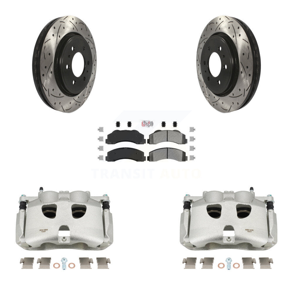 Kit de plaquettes semi-métalliques de Rotor de fente de foret d'étrier enduit de frein avant pour Ford F-15