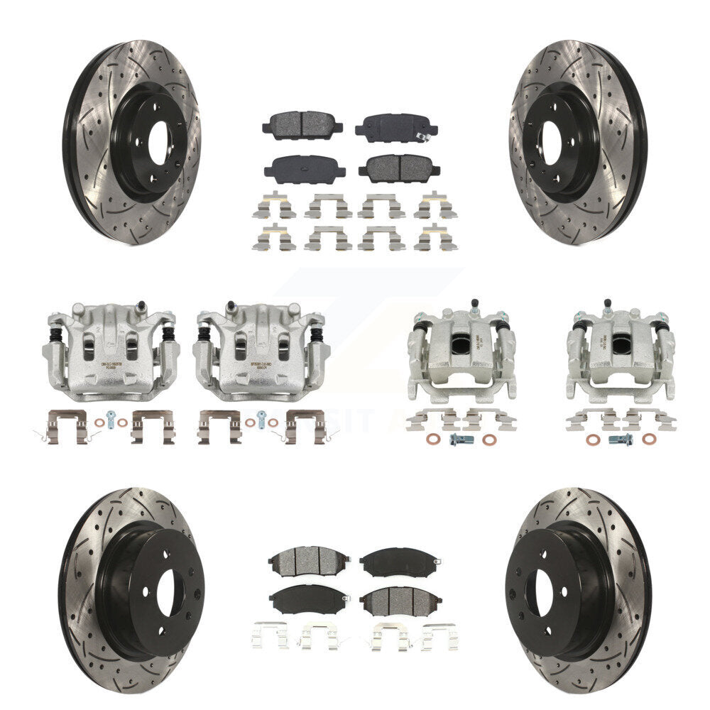 Étrier enduit de frein à disque avant et arrière, Rotors à fente, Kit de plaquettes semi-métalliques pour