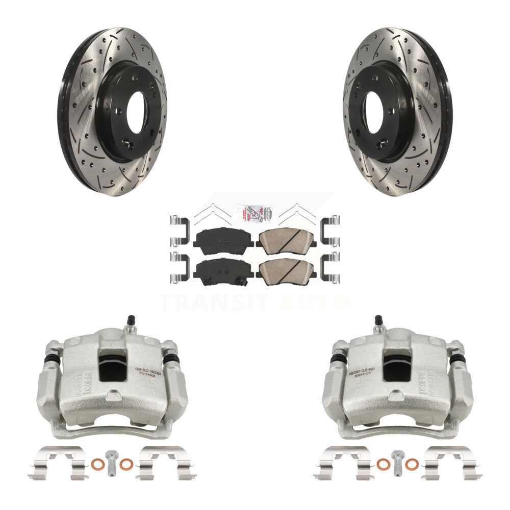 Kit de plaquettes en céramique pour rotors de fente de forage d'étrier enduit de frein avant pour Hyundai Elantr