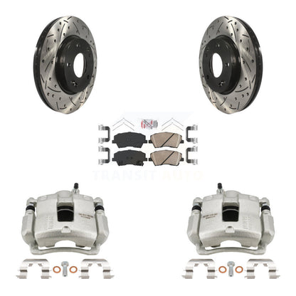 Kit de plaquettes en céramique pour rotors de fente de forage d'étrier enduit de frein avant pour Hyundai Elantr