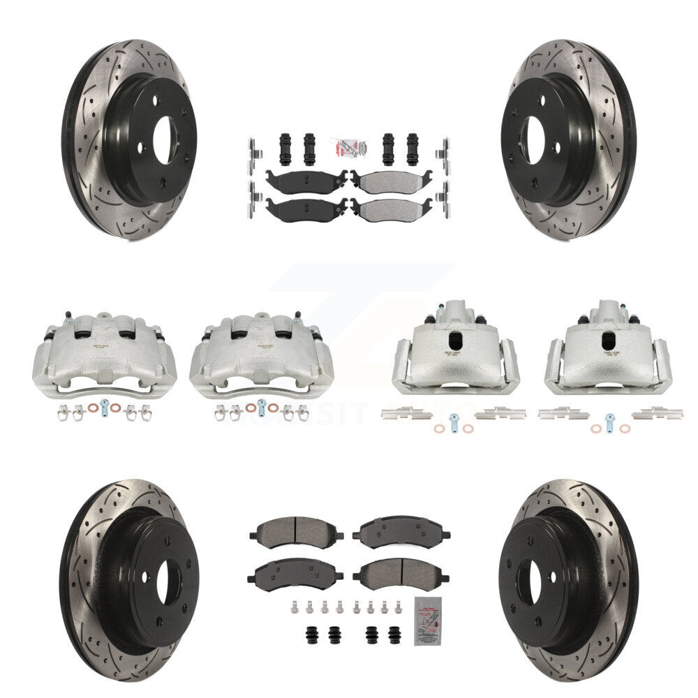 Étrier enduit de frein à disque avant et arrière, Rotors à fente, Kit de plaquettes semi-métalliques pour