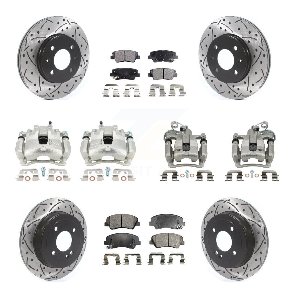 Étrier enduit de frein à disque avant et arrière, Rotors à fente, Kit de plaquettes semi-métalliques pour