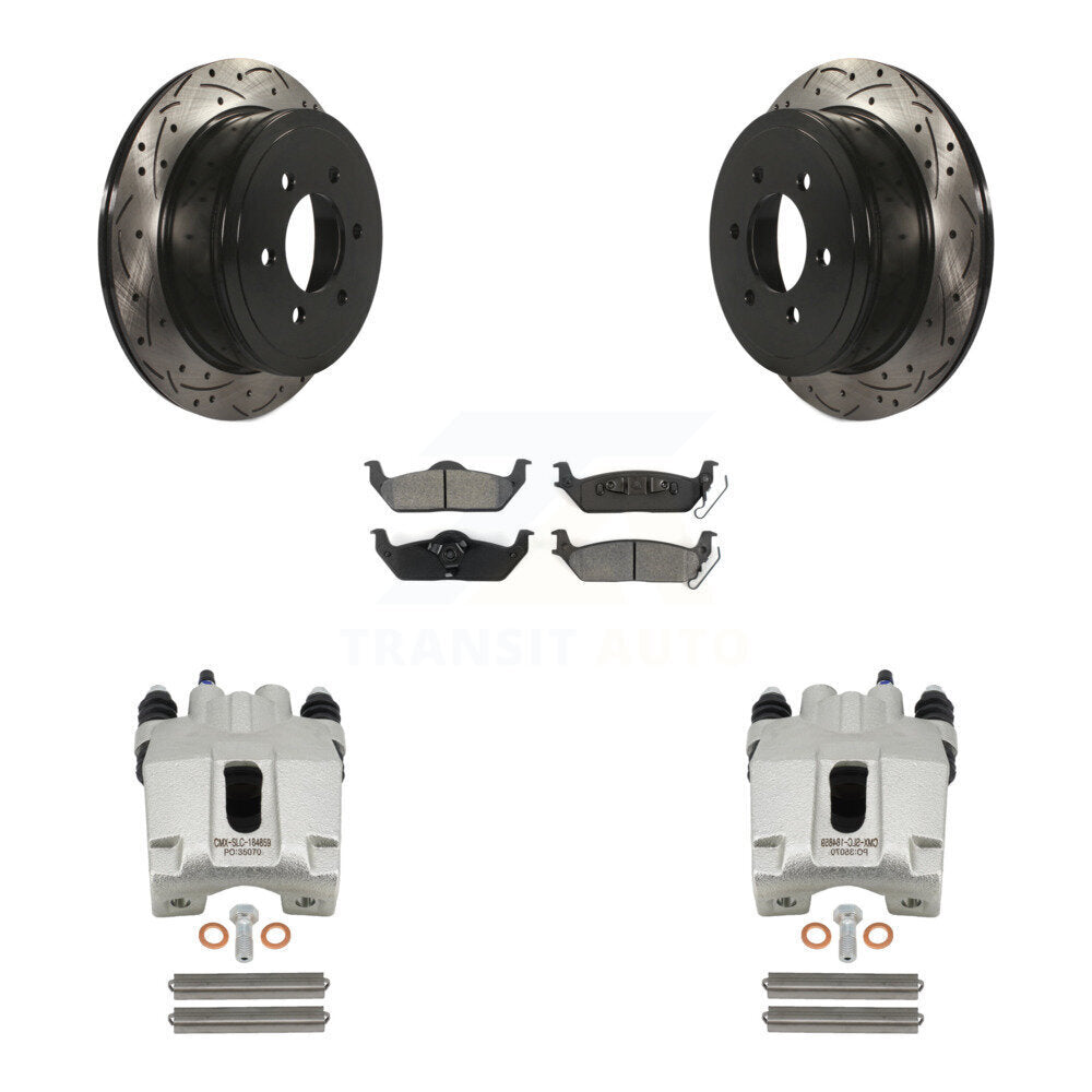 Kit de plaquettes semi-métalliques de Rotor de fente de forage d'étrier de frein arrière pour Ford F-150 Lincol