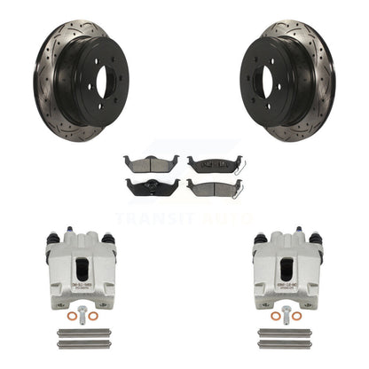 Kit de plaquettes semi-métalliques de Rotor de fente de forage d'étrier de frein arrière pour Ford F-150 Lincol