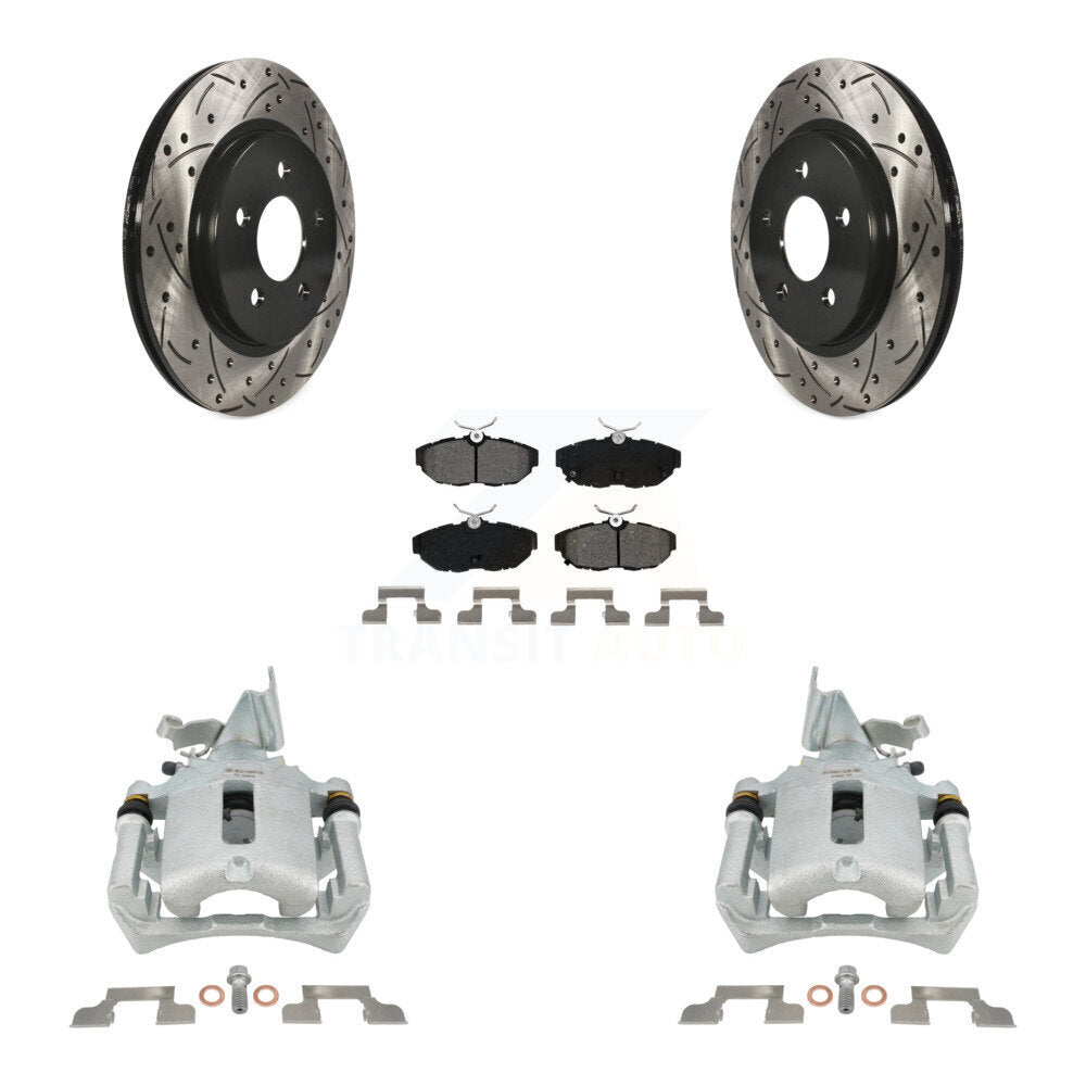 Kit de plaquettes semi-métalliques pour rotors de fente de forage d'étrier de manteau de frein arrière pour Ford Mustang