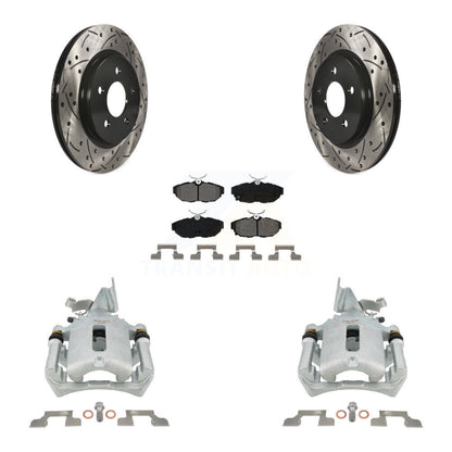 Kit de plaquettes semi-métalliques pour rotors de fente de forage d'étrier de manteau de frein arrière pour Ford Mustang