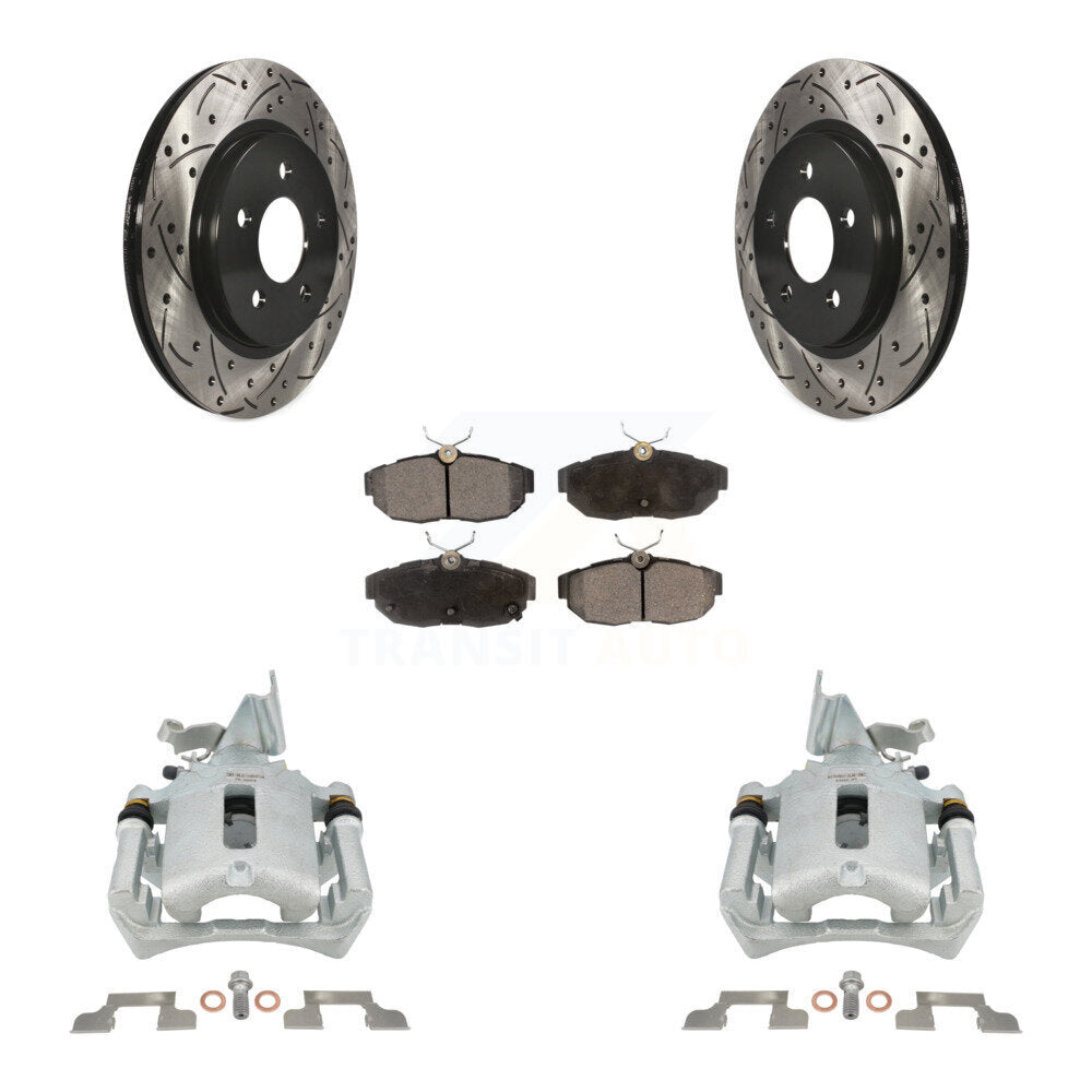 Kit de plaquettes semi-métalliques pour rotors de fente de forage d'étrier de manteau de frein arrière pour Ford Mustang