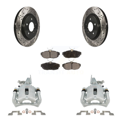 Kit de plaquettes semi-métalliques pour rotors de fente de forage d'étrier de manteau de frein arrière pour Ford Mustang