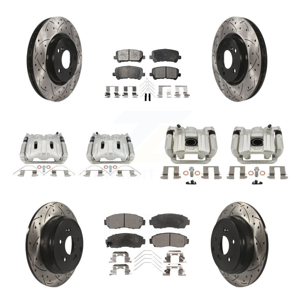 Étrier enduit de frein à disque avant et arrière, Rotors à fente, Kit de plaquettes semi-métalliques pour