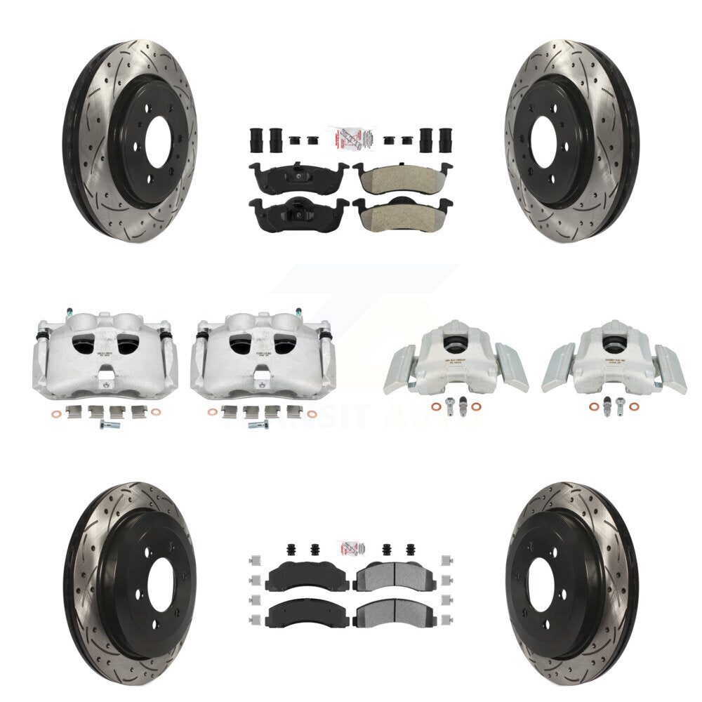 Kit de plaquettes semi-métalliques pour étriers de frein avant et arrière, Rotors à fentes (10 pièces) pour