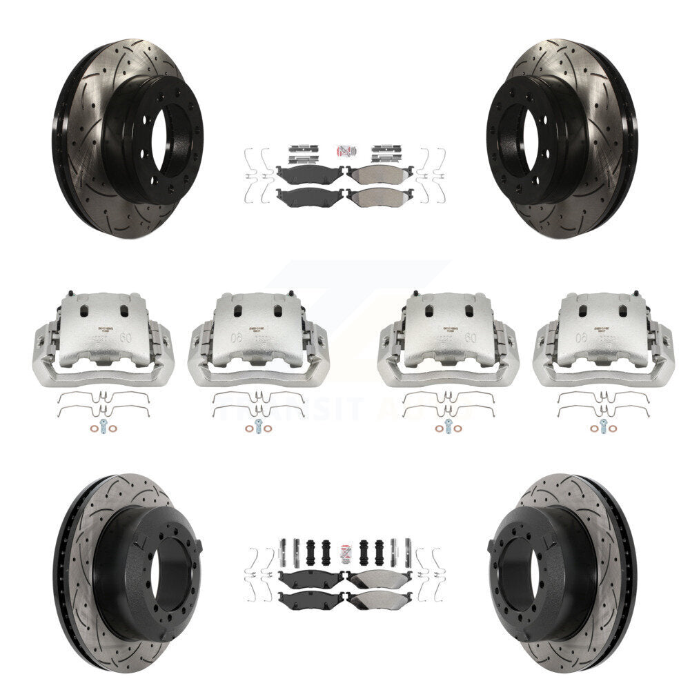 Kit de plaquettes semi-métalliques pour étriers de frein avant et arrière, Rotors à fentes (10 pièces) pour