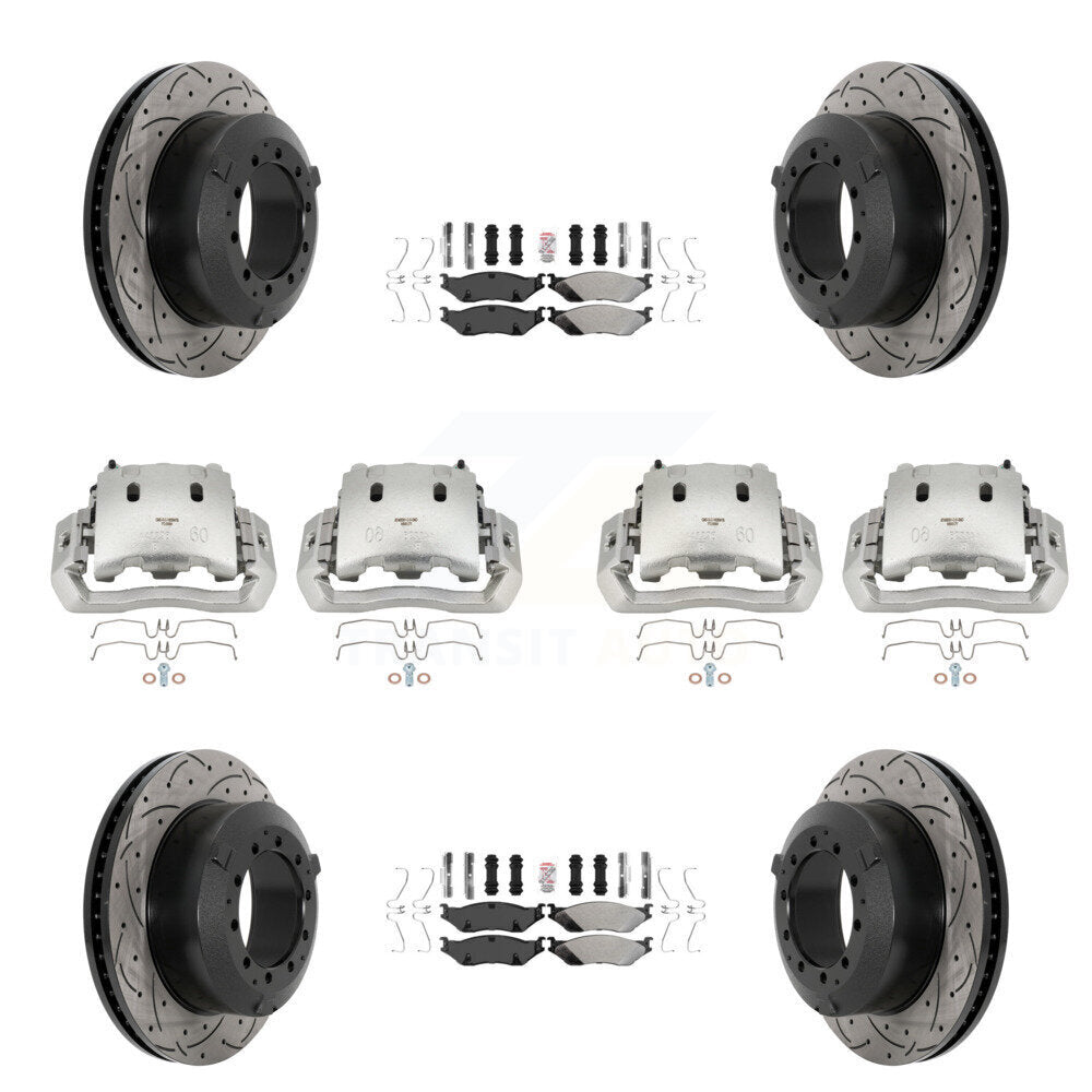Étrier enduit de frein à disque avant et arrière, Rotors à fente, Kit de plaquettes semi-métalliques pour