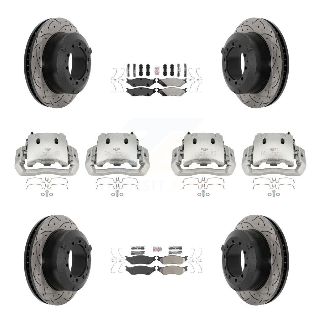 Étrier enduit de frein à disque avant et arrière, Rotors à fente, Kit de plaquettes semi-métalliques pour
