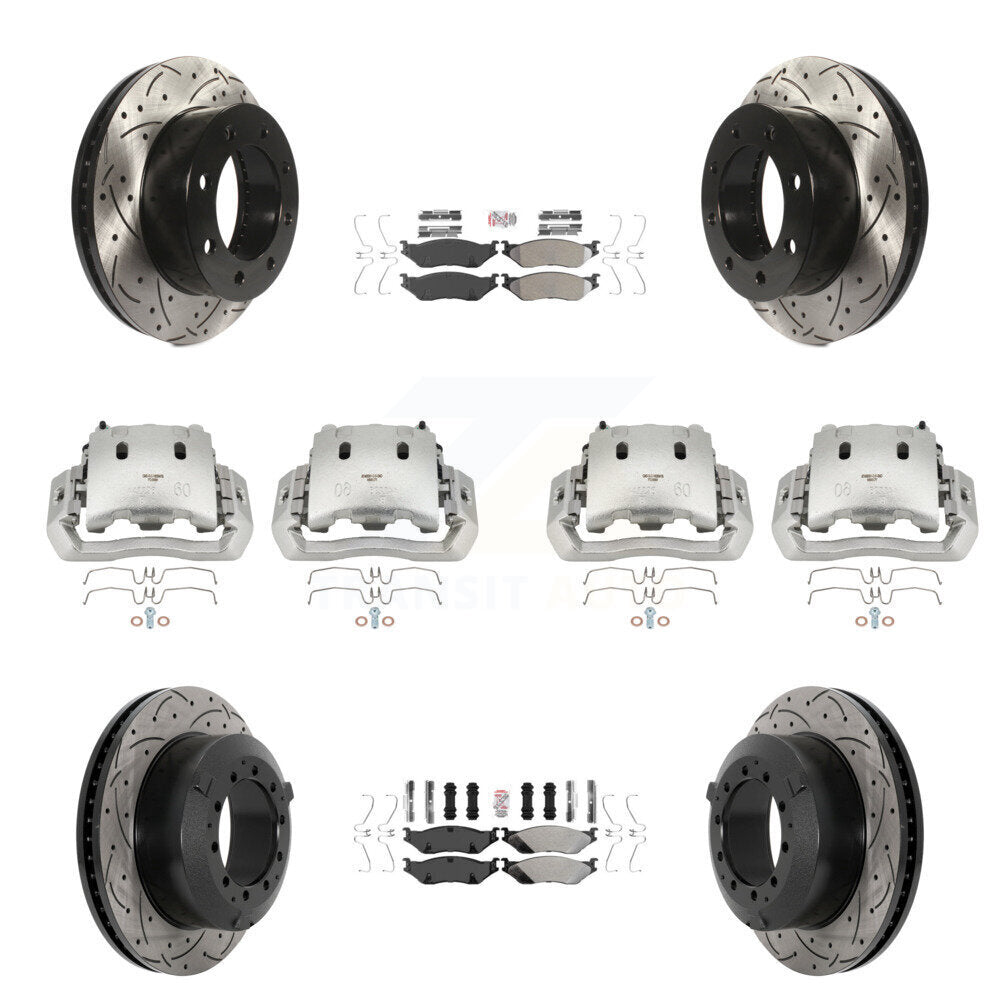 Étrier enduit de frein à disque avant et arrière, Rotors à fente, Kit de plaquettes semi-métalliques pour