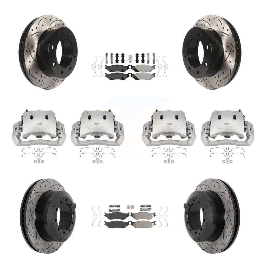 Étrier enduit de frein à disque avant et arrière, Rotors à fente, Kit de plaquettes semi-métalliques pour