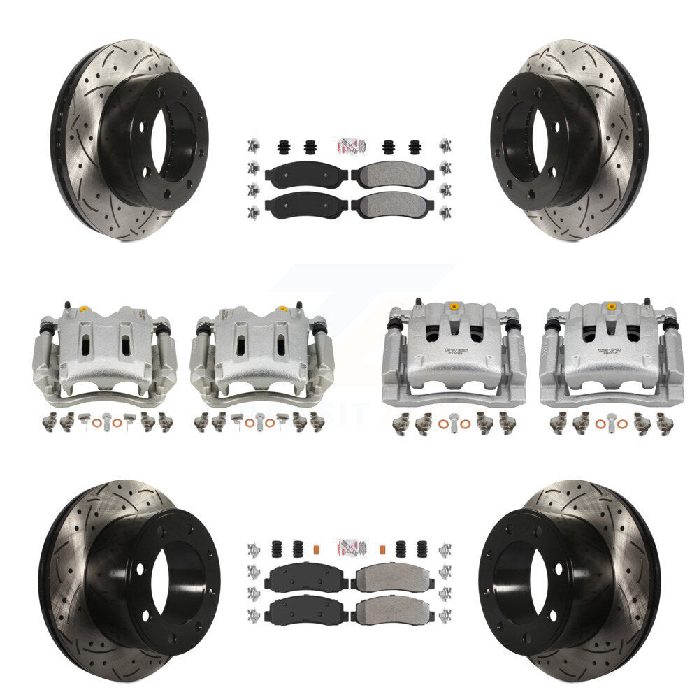 Étrier enduit de frein à disque avant et arrière, Rotors à fente, Kit de plaquettes semi-métalliques pour